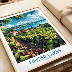 Finger Lakes Poster - Wine Region featuring scenic vineyards and landscapes of New York's wine country.