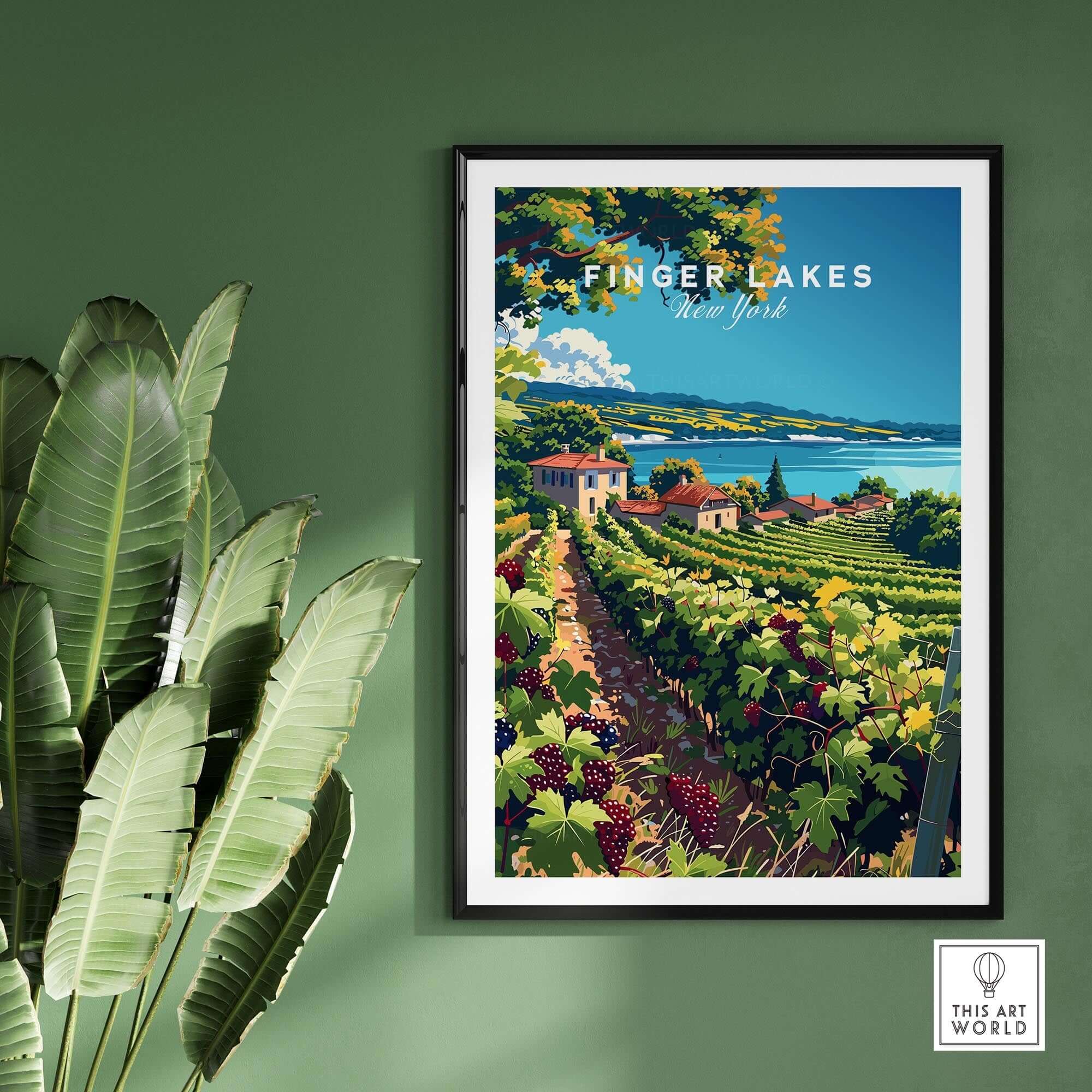 Finger Lakes Print - Wine Region showcasing vineyards and scenic landscapes in New York State.