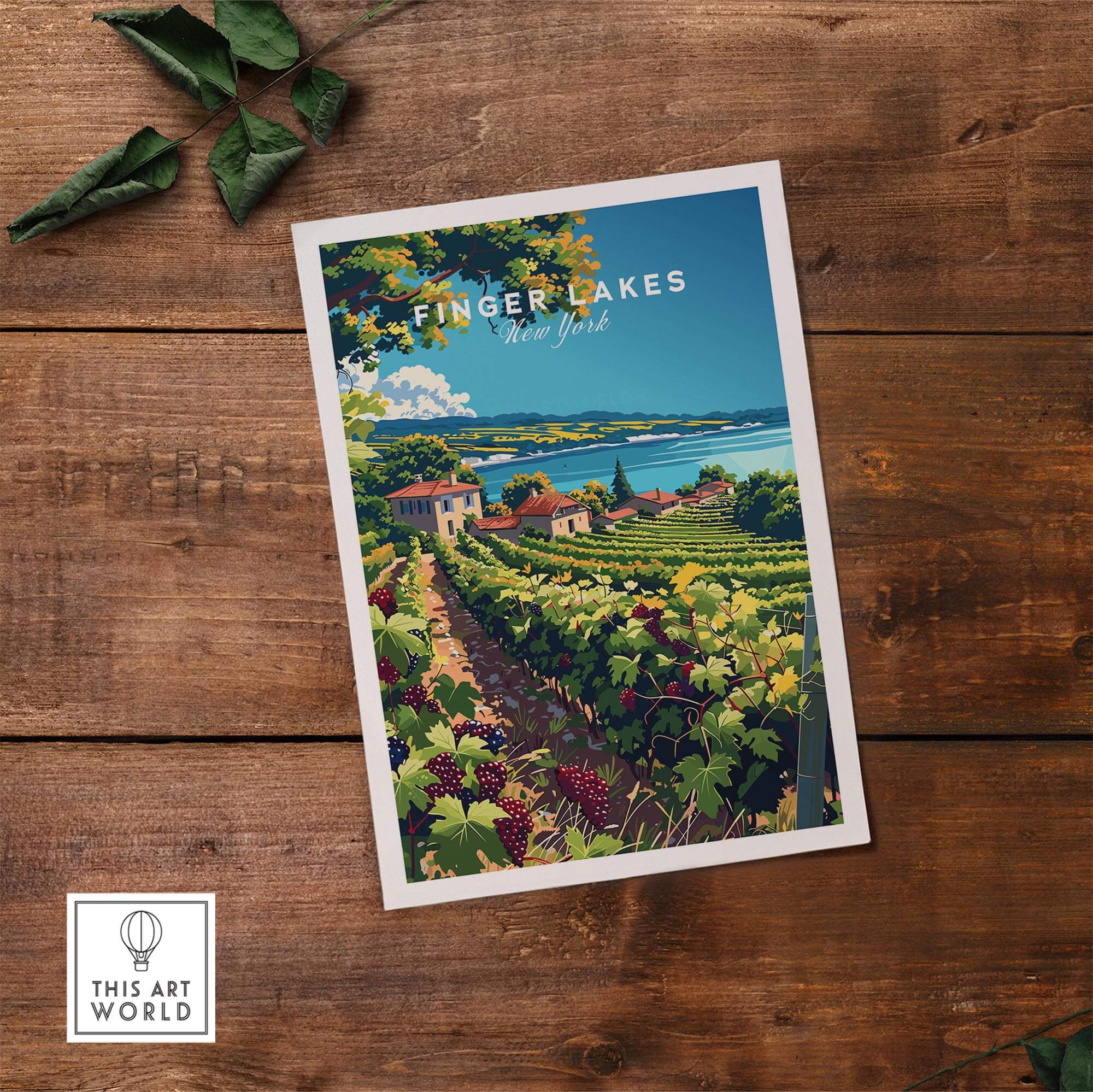 Finger Lakes Print - Wine Region showcasing vineyards and landscapes of Finger Lakes, New York, perfect for wine lovers.