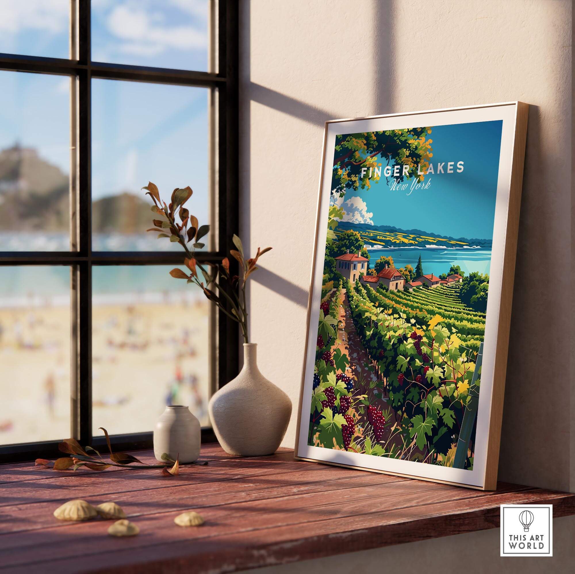 Finger Lakes Print - Wine Region showcasing vineyards and scenic views of New York's Finger Lakes.
