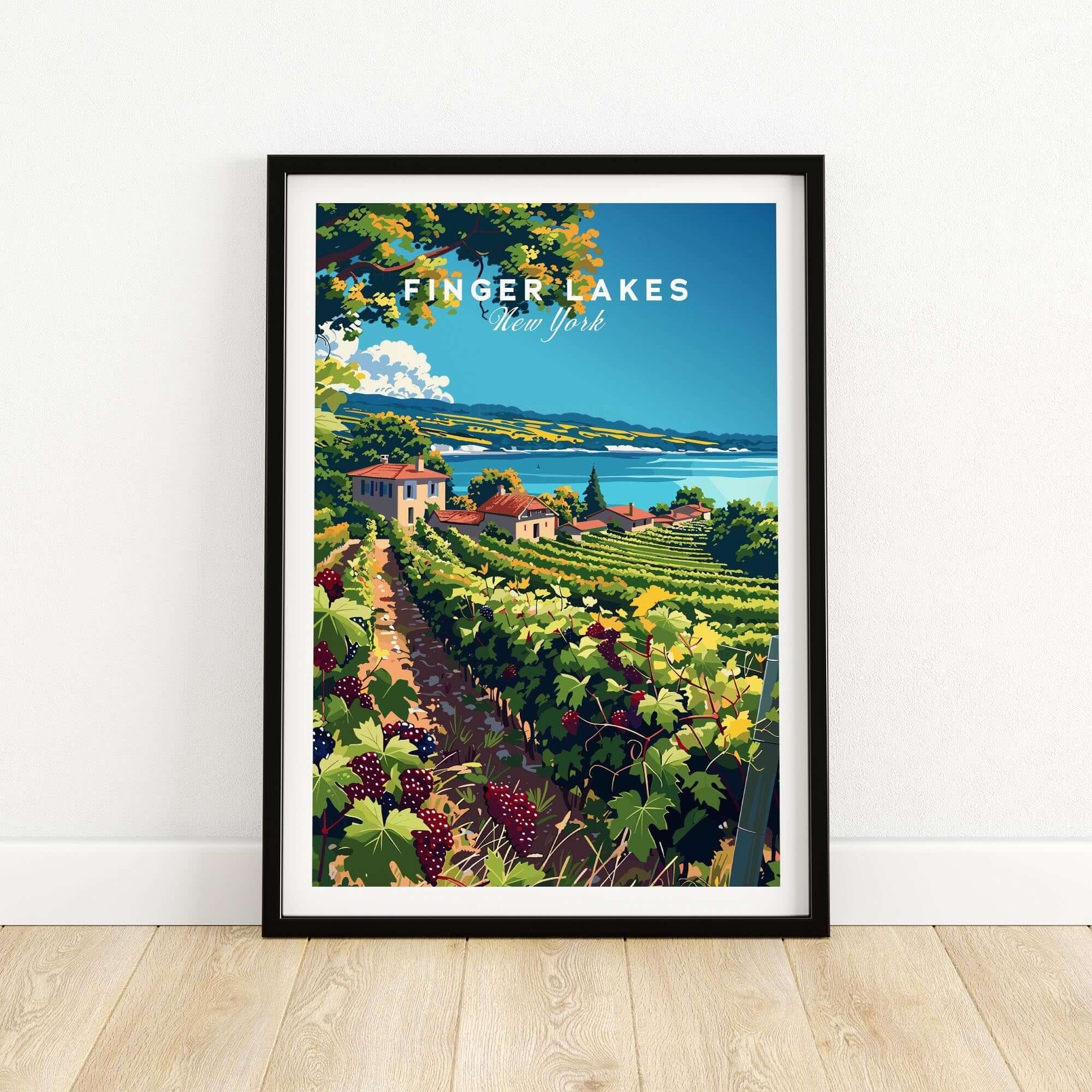 Finger Lakes Print - Wine Region showcasing vibrant vineyards and scenic views of New York's Finger Lakes.