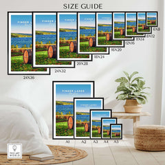 Finger Lakes Wall Art size guide showing different poster sizes for displaying Finger Lakes landscapes.