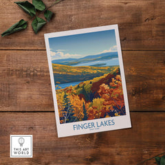 Finger Lakes Wall Art Print - New York featuring vibrant fall landscape and lake scenery, perfect for home decor.