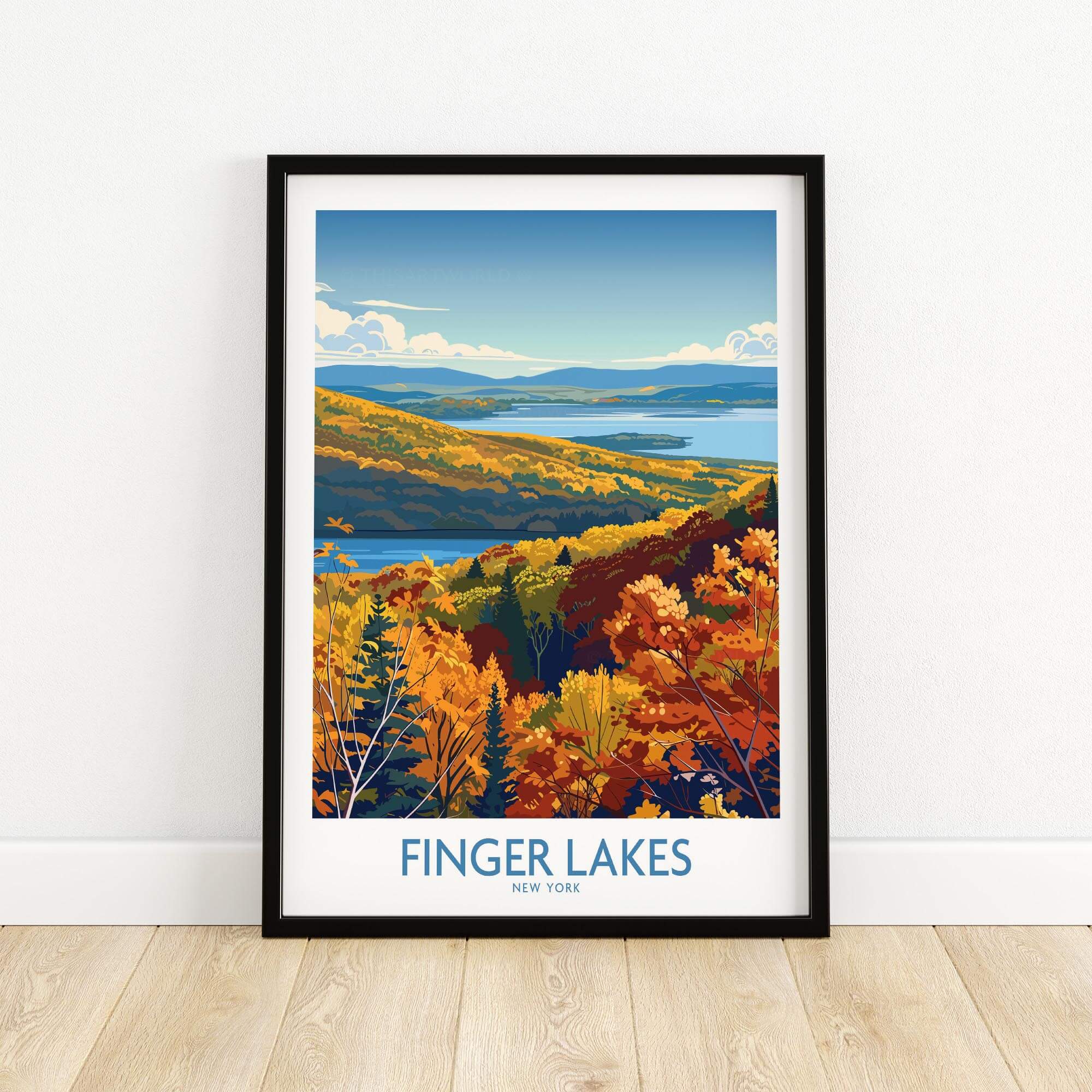 Finger Lakes Wall Art Print - New York featuring vibrant fall colors and scenic landscape of New York's Finger Lakes.