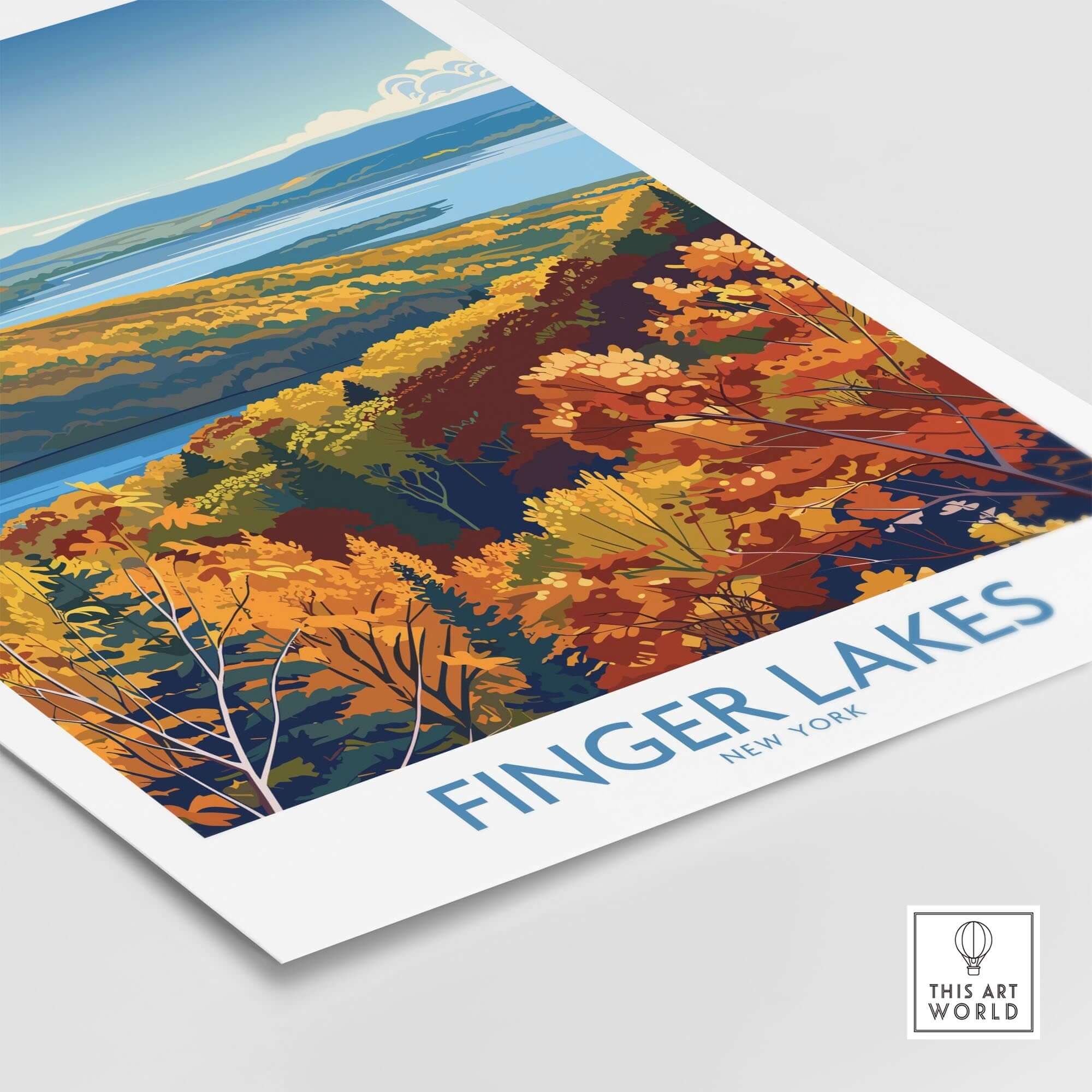 Finger Lakes Wall Art Print - New York showcasing vibrant autumn foliage and serene landscapes.
