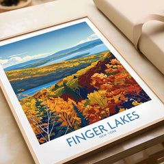 Finger Lakes Wall Art Print - New York featuring colorful autumn landscape with lake and trees.