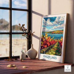 Finger Lakes Wine Region Art Print featuring vineyards and vibrant colors, perfect for wine lovers and travelers.