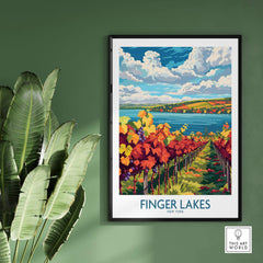 Finger Lakes Wine Region Art Print featuring vibrant vineyards and serene lake views.