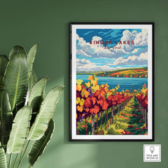 Finger Lakes Wine Region Poster showcasing vibrant vineyards and scenic landscapes, perfect for wine lovers and travelers.