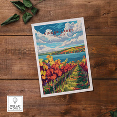 Finger Lakes Wine Region Poster showcasing vibrant vineyards and scenic beauty of the Finger Lakes region.