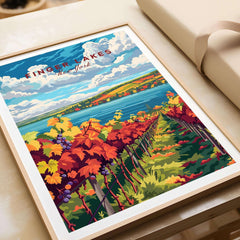 Finger Lakes Wine Region Poster showcasing vibrant vineyards and scenic lake views in New York.