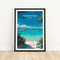 Formentera Balearic Clear Sea Landscape Print | Coastal Home Wall Art showcasing a serene beach scene in Spain.