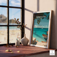 Formentera Balearic Island Seascape Print | Tranquil Coastal Decor in a stylish interior setting.