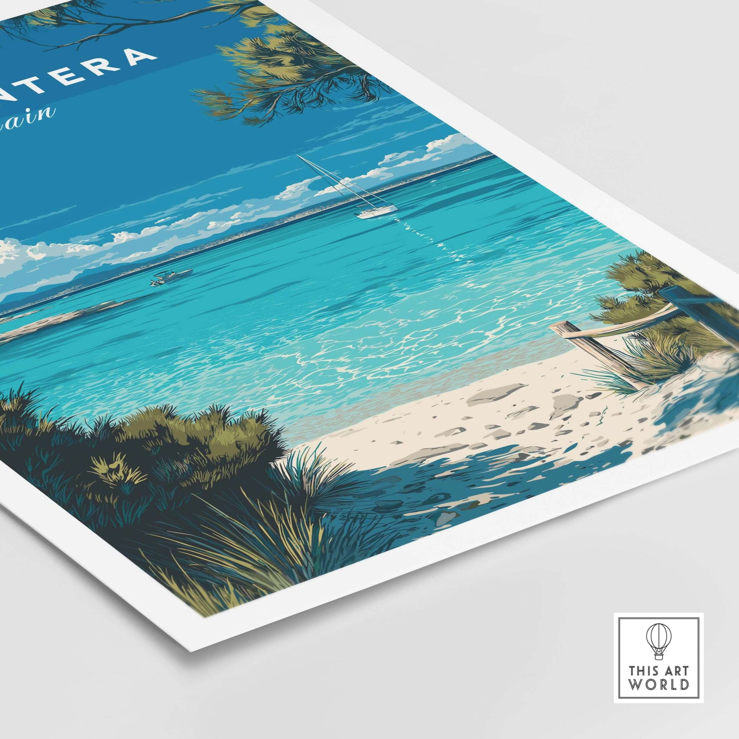 Formentera Balearic Clear Sea Landscape Print | Coastal Home Wall Art featuring turquoise waters and serene beach details.