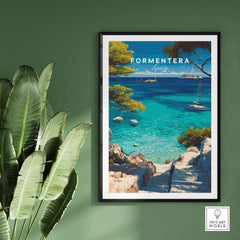 Formentera Poster - Balearic Print | Mediterranean Travel Wall Art featuring clear waters and scenic coastline.