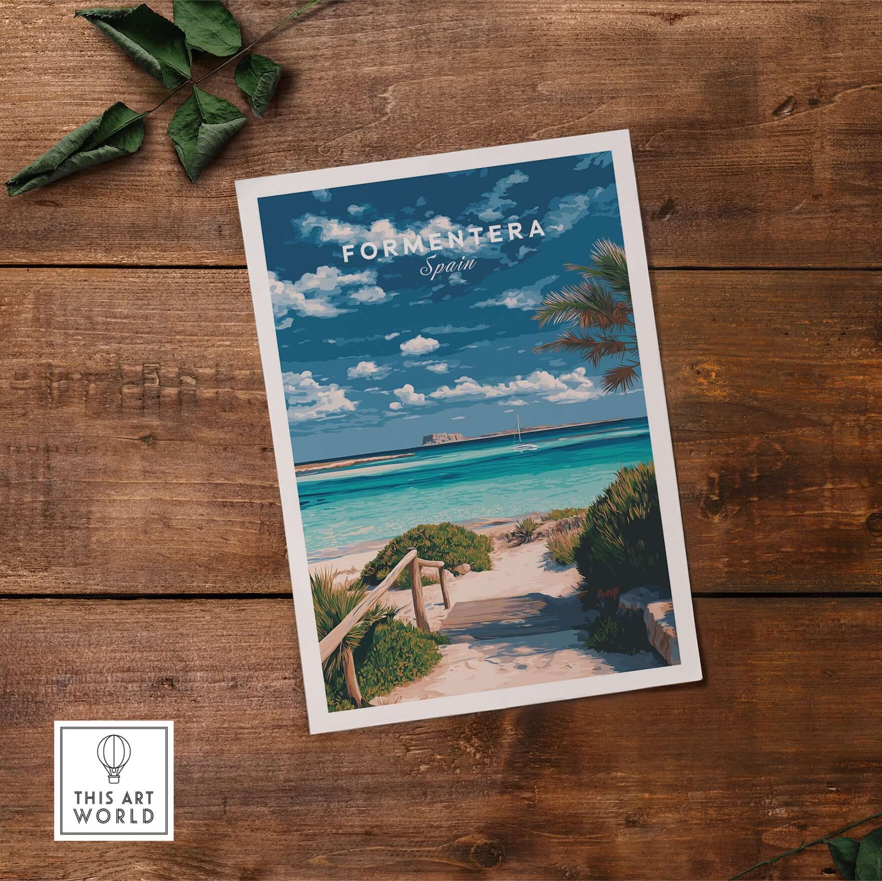 Formentera Blue Water Print | Balearic Island Home Decor featuring vibrant waters and coastal scenery.