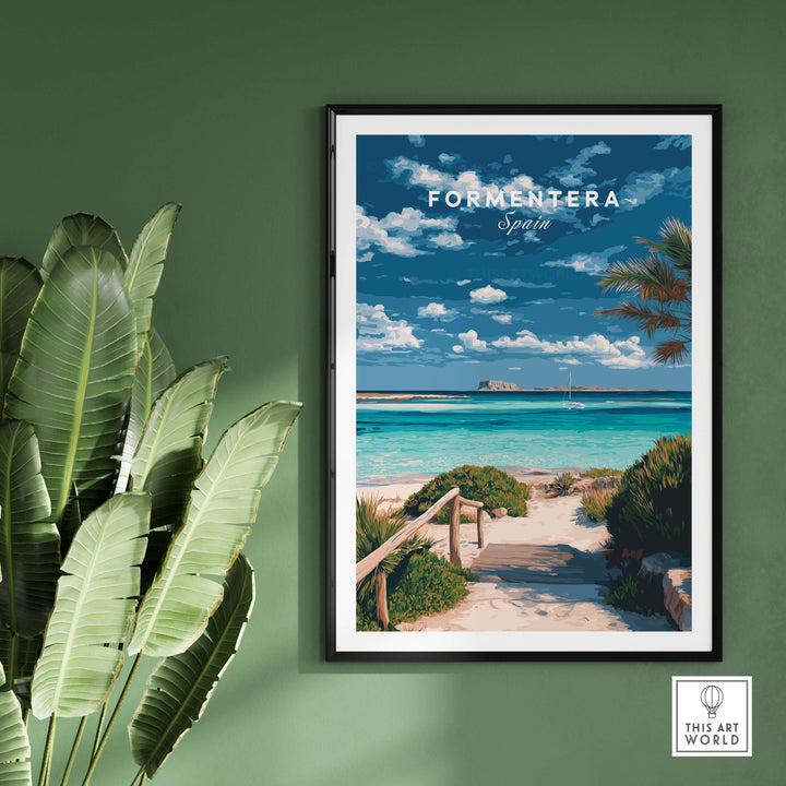 Formentera Blue Water Print | Balearic Island Home Decor showcasing vibrant coastal scenery.
