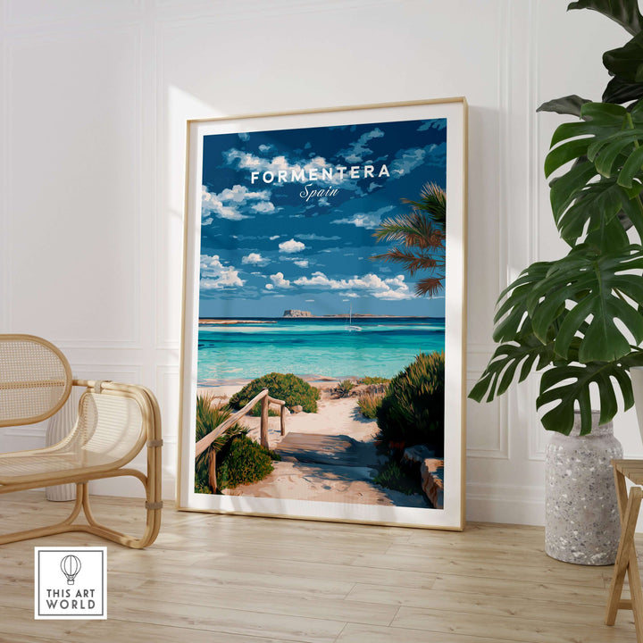 Formentera Blue Water Print | Balearic Island Home Decor showcasing crystal-clear waters and vibrant scenery.