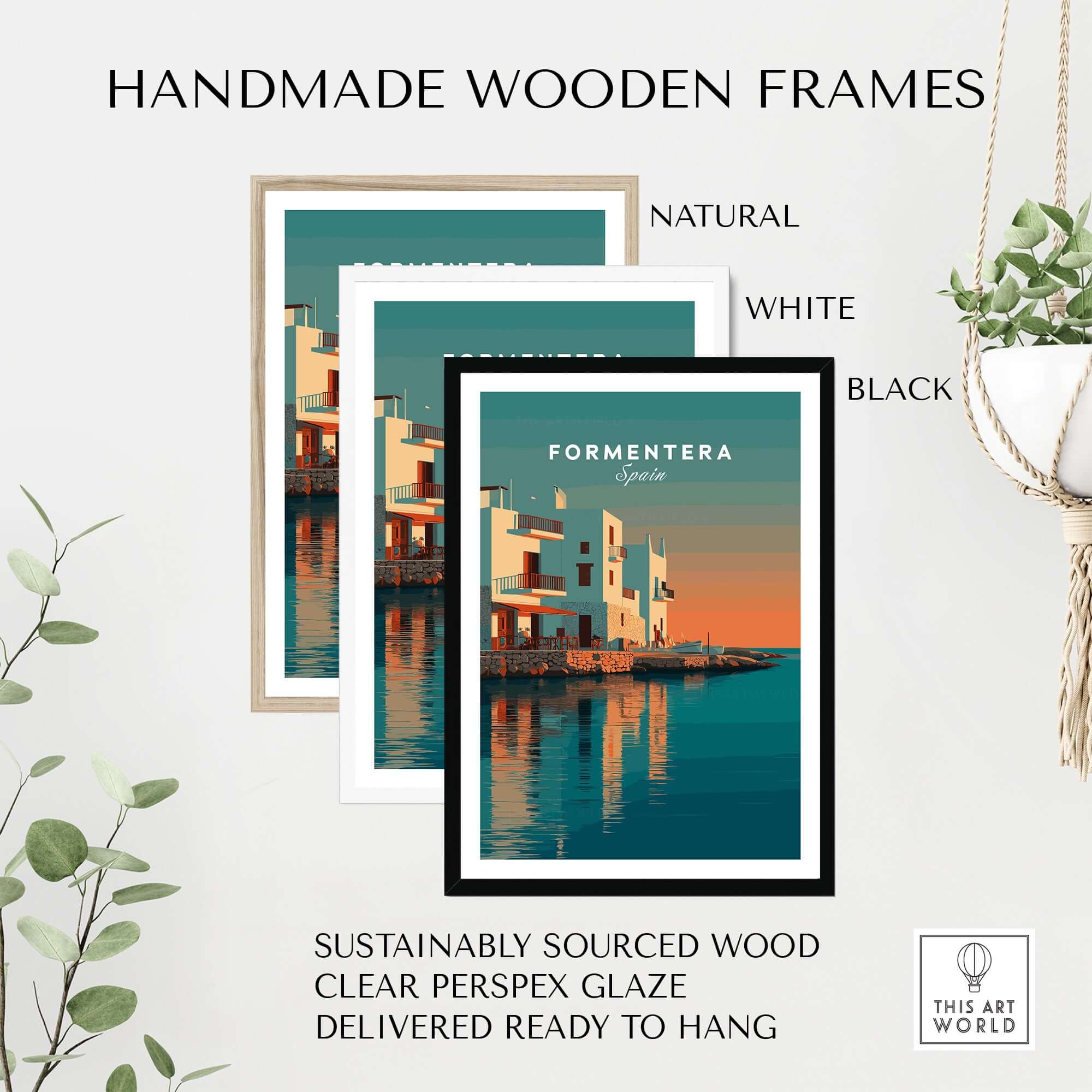 Formentera Coastal Building Reflection Print | Romantic Sea Wall Decor in handmade wooden frames.