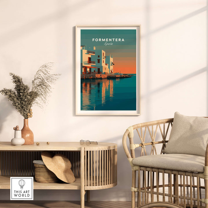 Formentera Coastal Building Reflection Print | Romantic Sea Wall Decor showcasing serene coastal architecture.