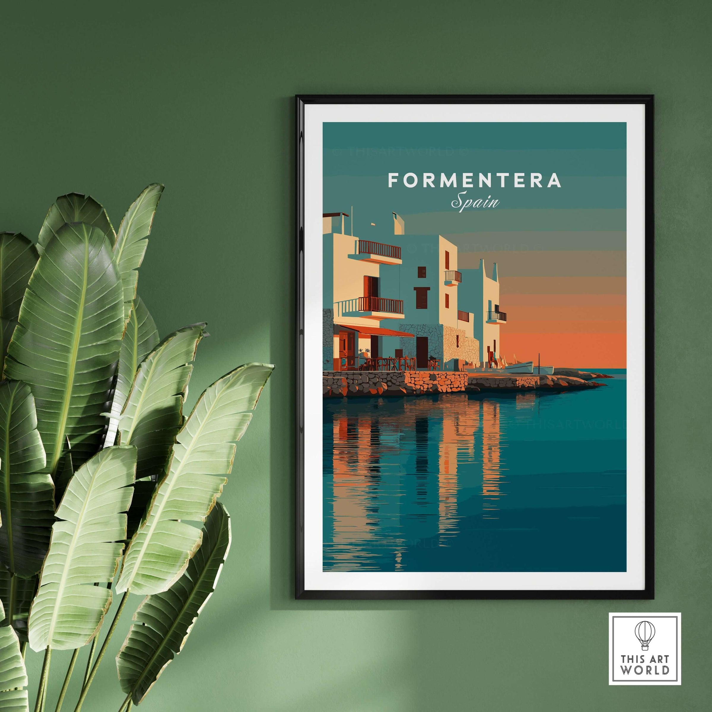 Formentera Coastal Building Reflection Print | Romantic Sea Wall Decor framed print featuring serene coastal architecture.