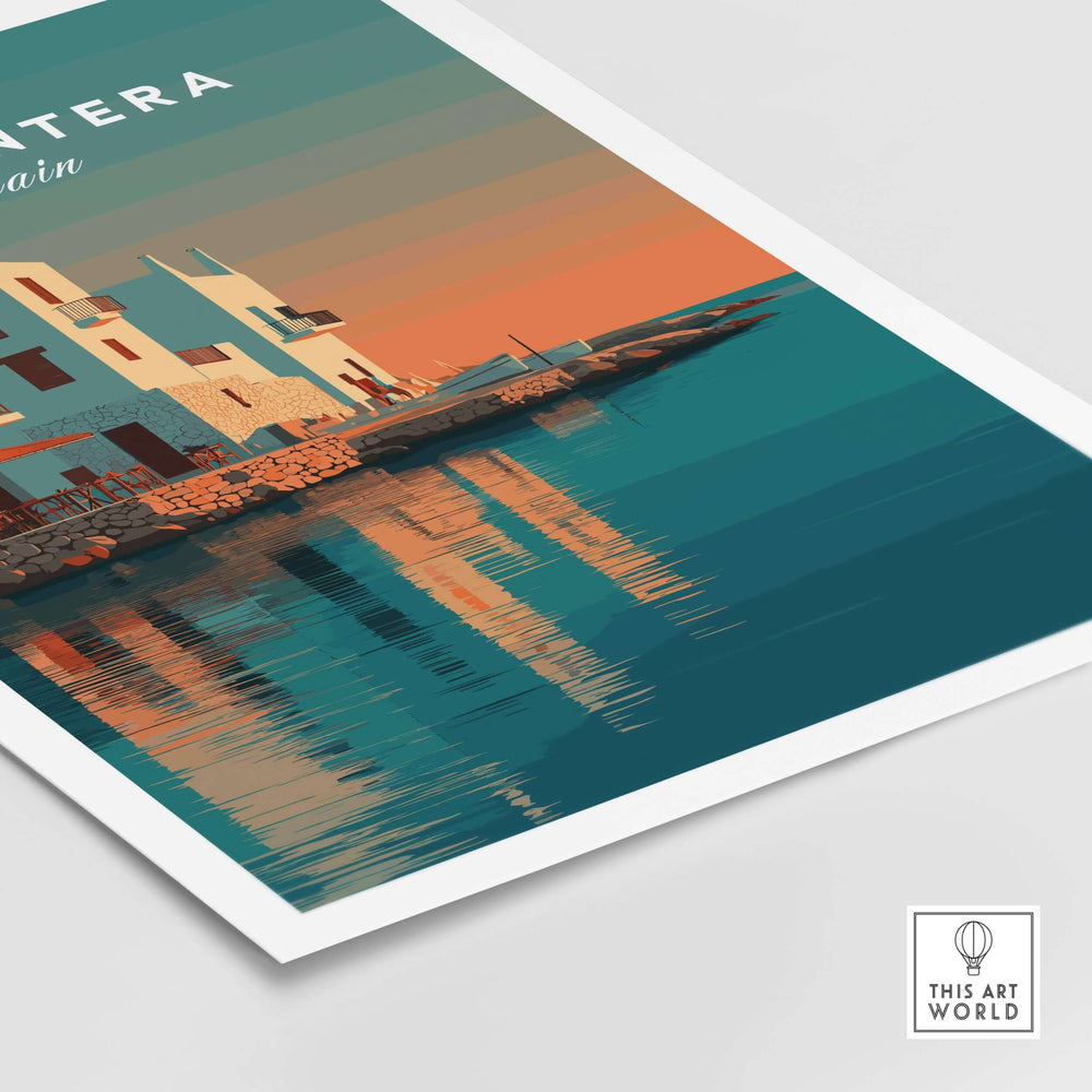 Formentera Coastal Building Reflection Print | Romantic Sea Wall Decor showcasing serene architecture mirrored on tranquil waters.