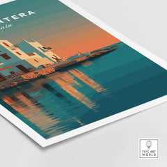 Formentera Coastal Building Reflection Print | Romantic Sea Wall Decor showcasing serene coastal architecture and tranquil waters.