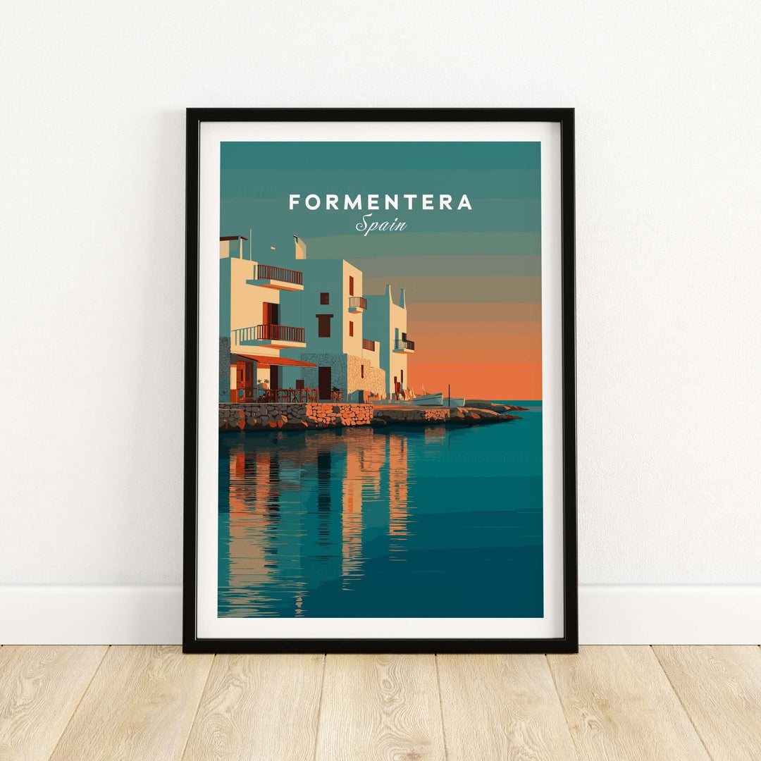 Formentera Coastal Building Reflection Print | Romantic Sea Wall Decor showcasing serene coastal architecture.
