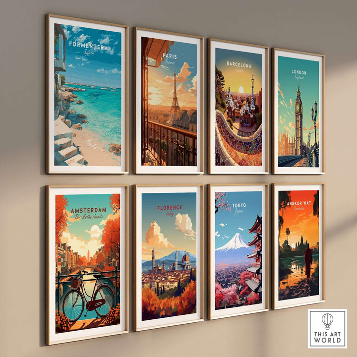 Formentera Mediterranean Sea View Print | Luxury Coastal Wall Decor and cityscape prints displayed in a stylish arrangement.