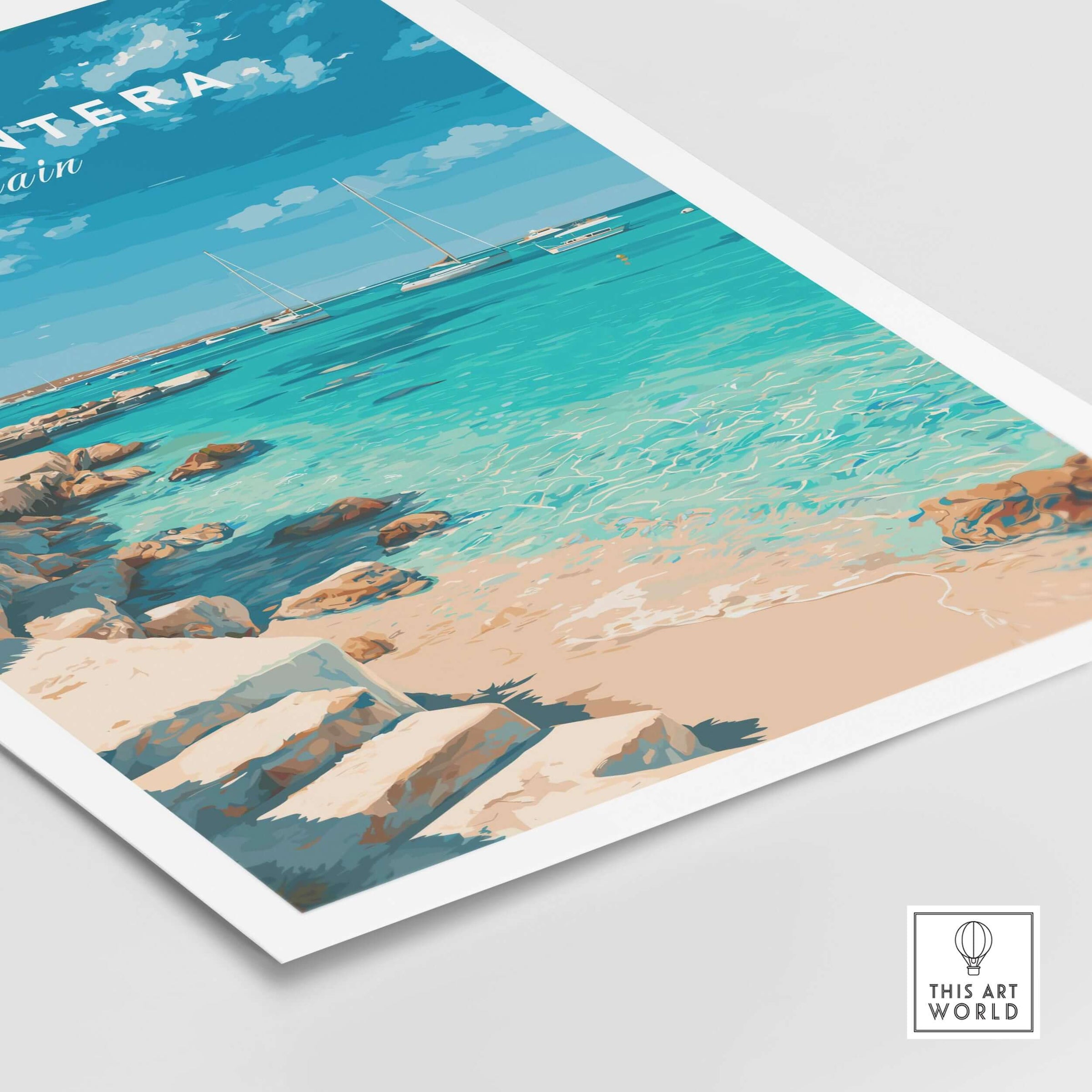 Formentera Mediterranean Sea View Print | Luxury Coastal Wall Decor showcasing serene crystal-clear waters and beautiful coastline.