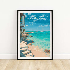 Formentera Mediterranean Sea View Print | Luxury Coastal Wall Decor featuring a stunning seaside scene with turquoise waters.