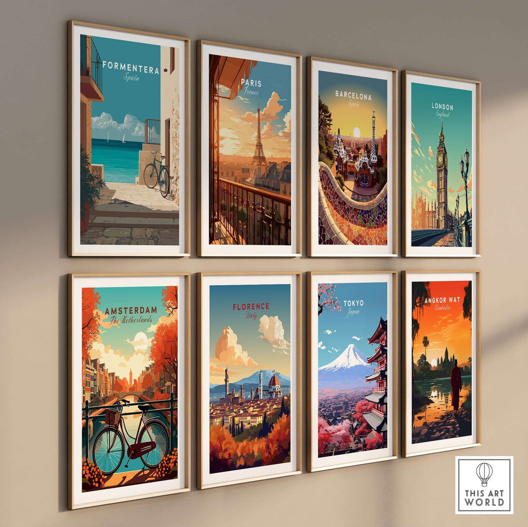 Formentera Old Town Sea View Print | Mediterranean Holiday Wall Art collection of framed travel posters.