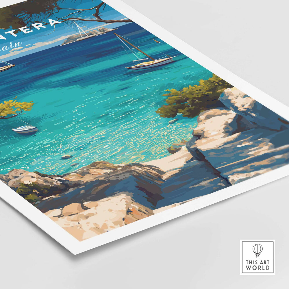 Formentera Poster - Balearic Print | Mediterranean Travel Wall Art featuring crystal-clear waters and scenic coastline.