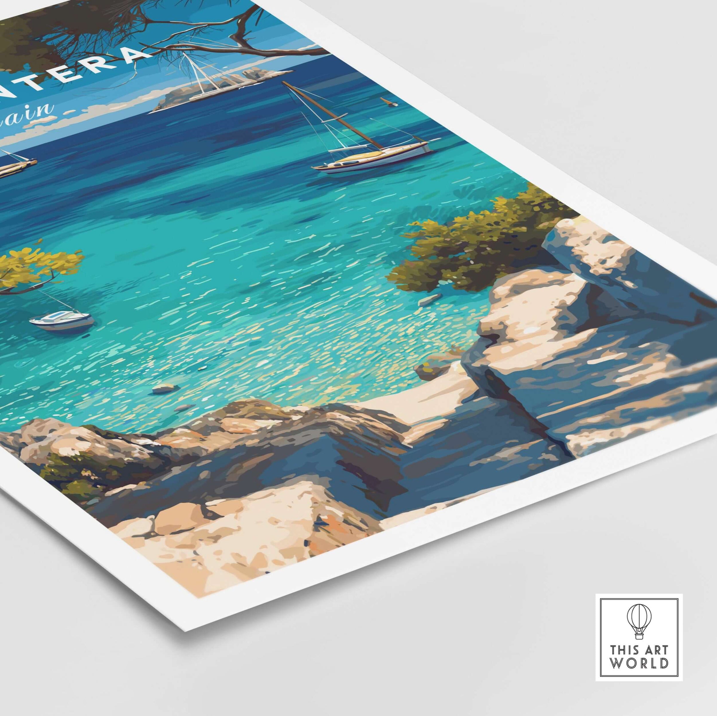 Formentera Poster - Balearic Print | Mediterranean Travel Wall Art showcasing crystal-clear waters and stunning coastline.