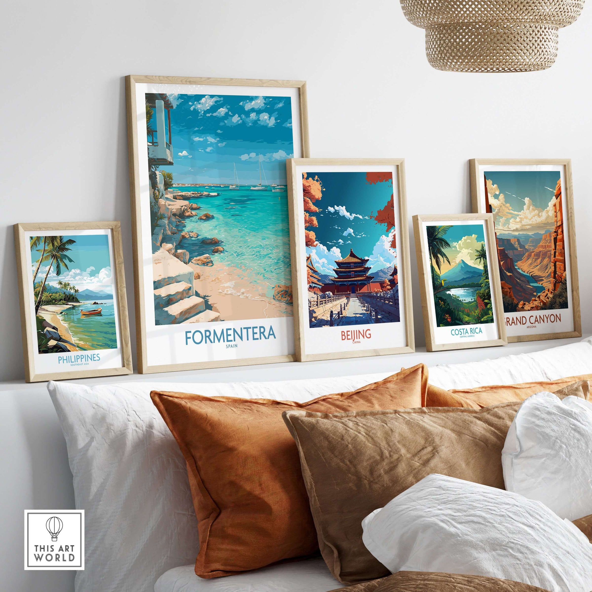 Formentera Spain Turquoise Water Art Print | Balearic Island Beach Poster displayed in a stylish home decor setting.