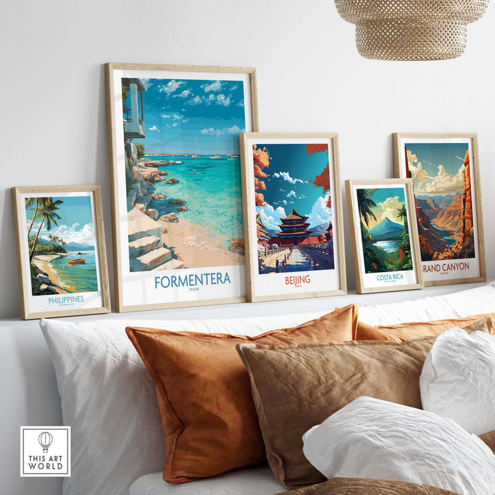 Formentera Spain Turquoise Water Art Print | Balearic Island Beach Poster displayed among travel art prints