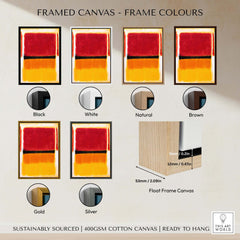 Framed canvas color options including Black, White, Natural, Brown, Gold, and Silver for Mark Rothko Violet Black Orange Yellow 1949