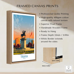 Tirana Albania Skanderbeg Square Art Print | Canvas Poster framed canvas print with natural texture and wooden frame.