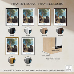 Framed canvas colors options for Ta Prohm Cambodia Poster | Sunset Jungle Temple Scene Canvas Print
