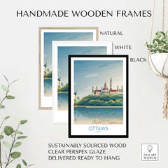 Ottawa wall art print with handmade wooden frames in natural, white, and black colors, ready to hang decor.