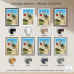 Framed prints in various colors for Tirana Skanderbeg Canvas Print | Albanian Wall Art display options.