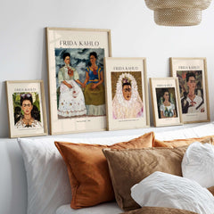 Frida Kahlo The Two Fridas Famous Art Print Poster Wall Art in a stylish home decor setting with multiple framed prints.
