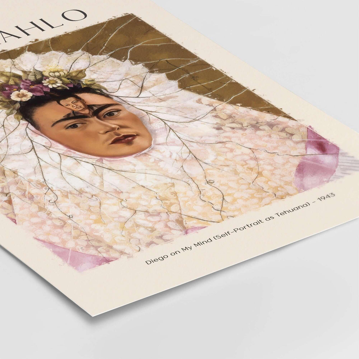 Frida Kahlo Diego on My Mind Tehuana Self Portrait Poster Art Print featuring a self-portrait with traditional attire.