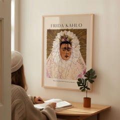 Frida Kahlo Diego on My Mind Tehuana Self Portrait Poster Art Print displayed in a home setting.