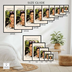 Frida Kahlo Self Portrait with Thorn Necklace and Hummingbird Print size guide poster display