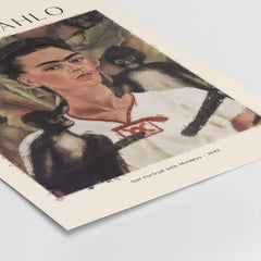 Frida Kahlo Self Portrait with Monkeys Famous Painting Poster Art Print showing Frida surrounded by monkeys and tropical backdrop.