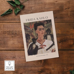 Frida Kahlo Self Portrait with Monkeys Famous Painting Poster Art Print showcasing vivid colors and tropical elements.