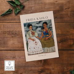 Frida Kahlo The Two Fridas Famous Art Print Poster Wall Art featuring a double self-portrait of Frida.