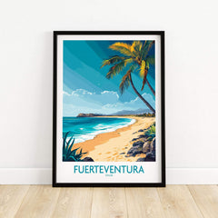 Fuerteventura Art Print showcasing a serene beach scene in vibrant colors, perfect for travel enthusiasts.