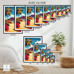 Fuerteventura Canary Islands Spain Travel Print size guide showcasing various frame sizes for home decor.